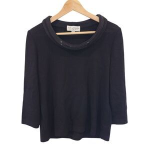 St. John Evening sweater black Sequin 3/4 Sleeves Scoop Neck Sz S Santana Knit ?